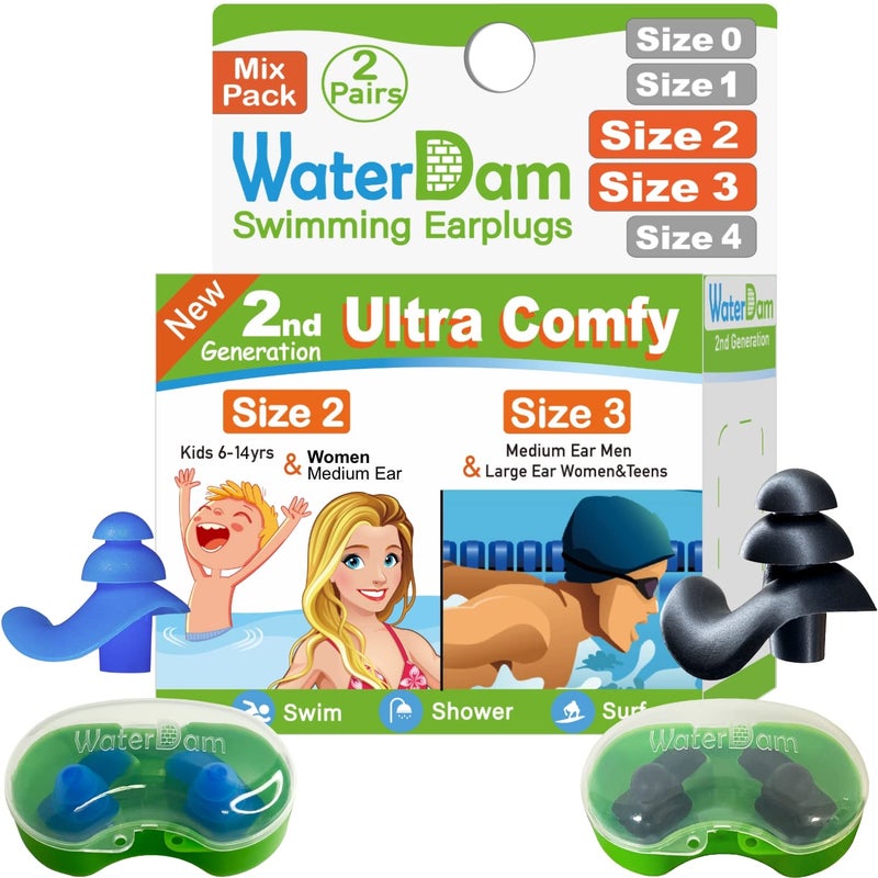 WaterDam Swimming Ear Plugs Great Waterproof Ultra Comfy Earplugs Prevent Swimmer's Ear - Image 1